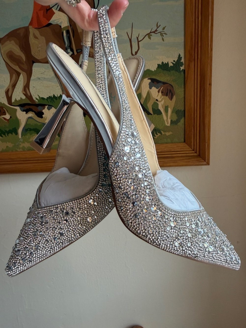 NEW Betsey Johnson Clark Slingback Silver Rhinestone Pointed Pump 9.5  PROM